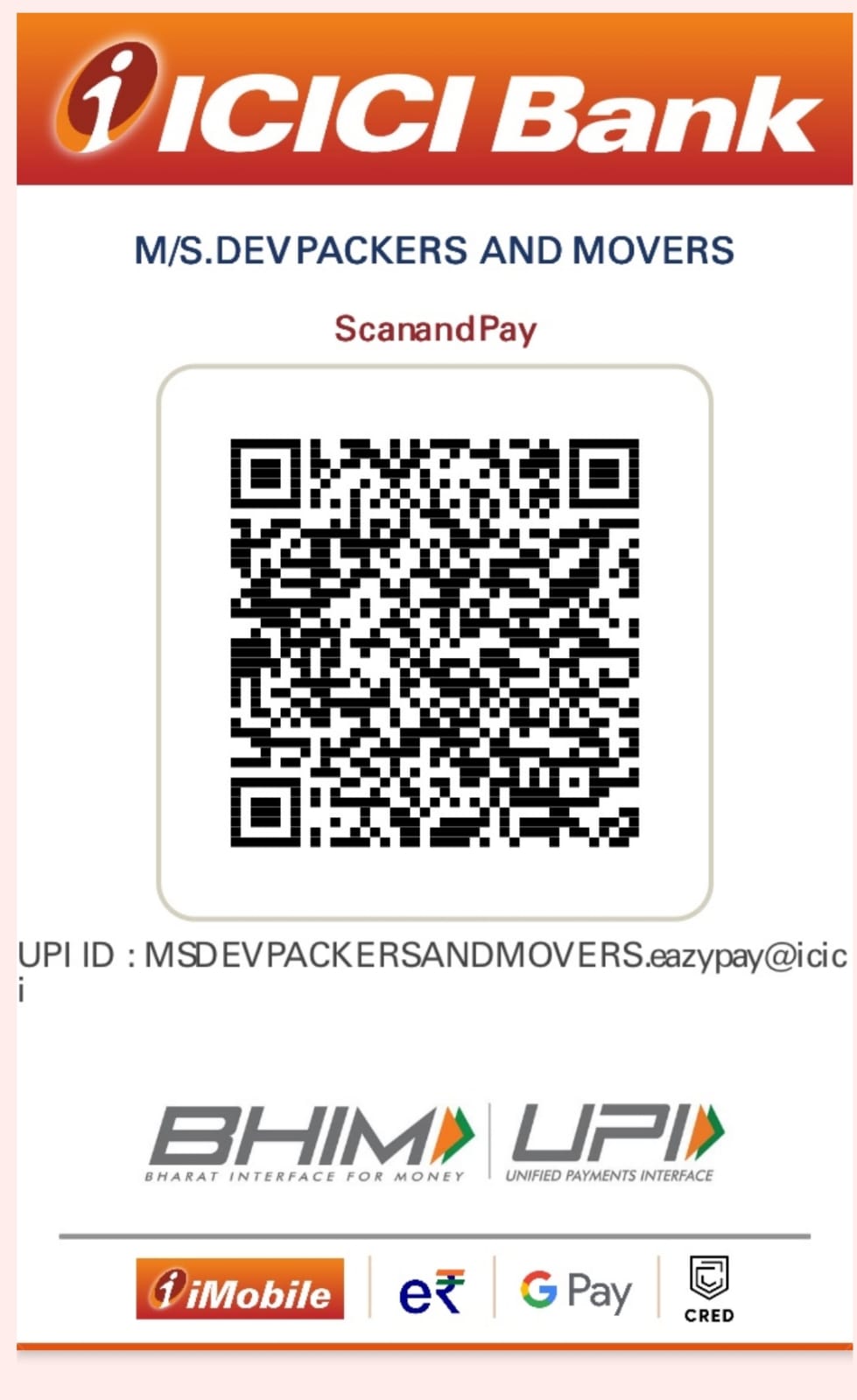 Scan to Pay Dev Packers and Movers
